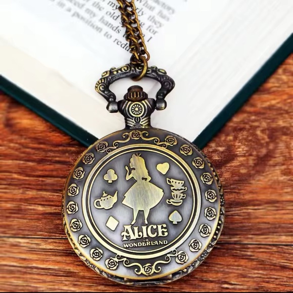Vintage Brass Pocket Watch Alice in Wonderland theme - Picture 6 of 6
